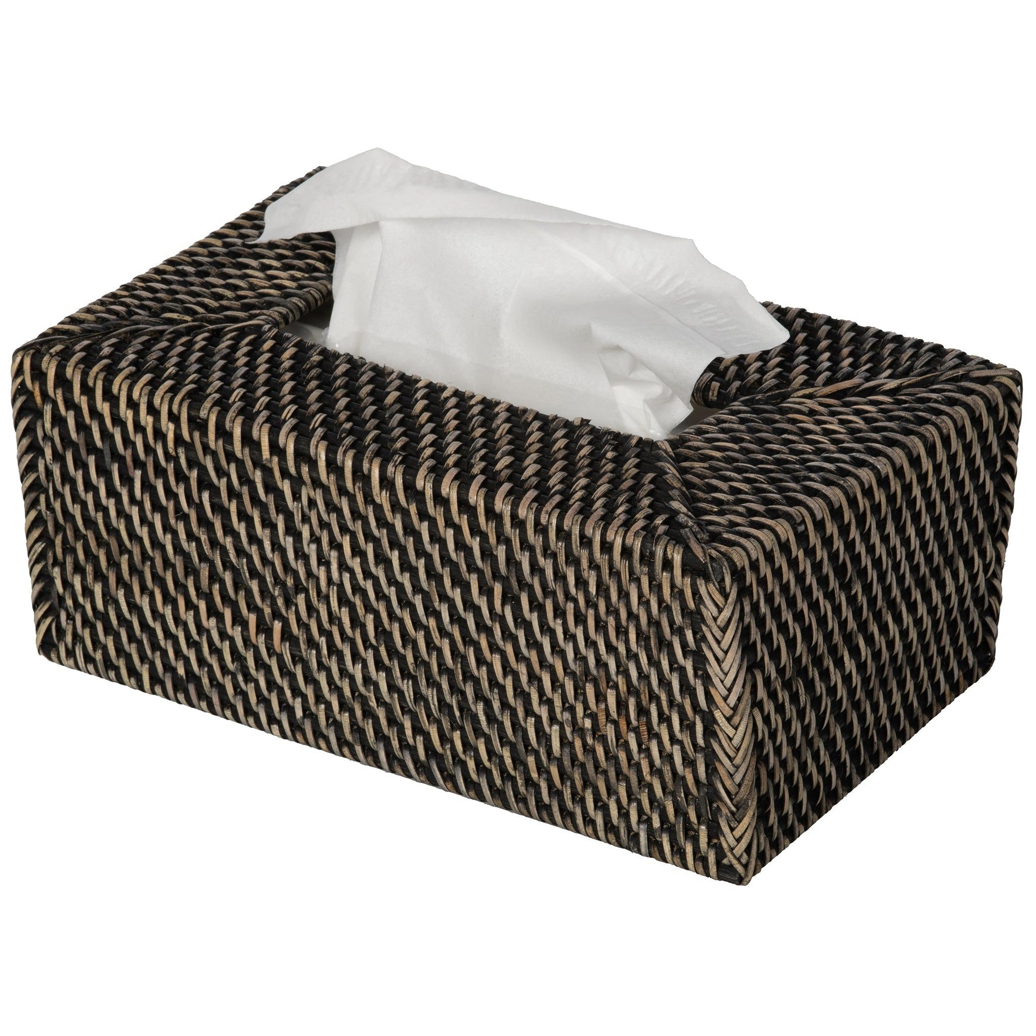 Black Wash Rectangular Rattan Tissue Box Cover