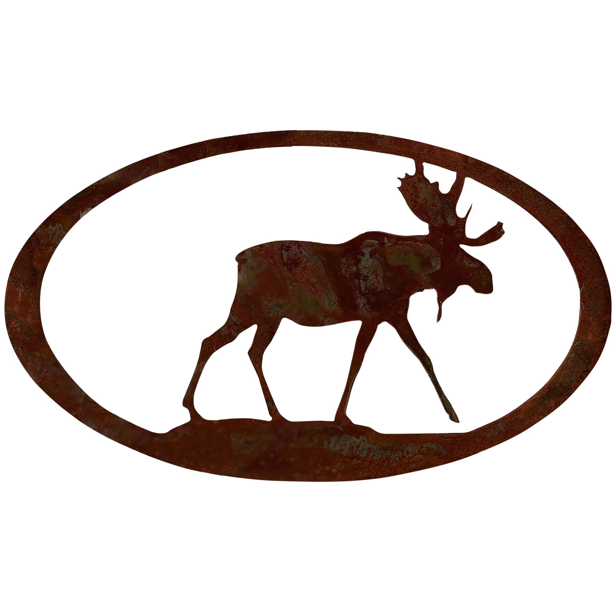 Rustic Moose Oval Steel Wall Art in Natural Rust Patina