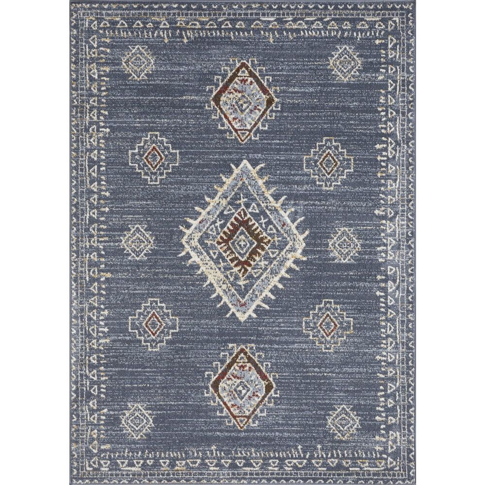 Blue Southwestern 5' x 7' Stain-Resistant Synthetic Area Rug