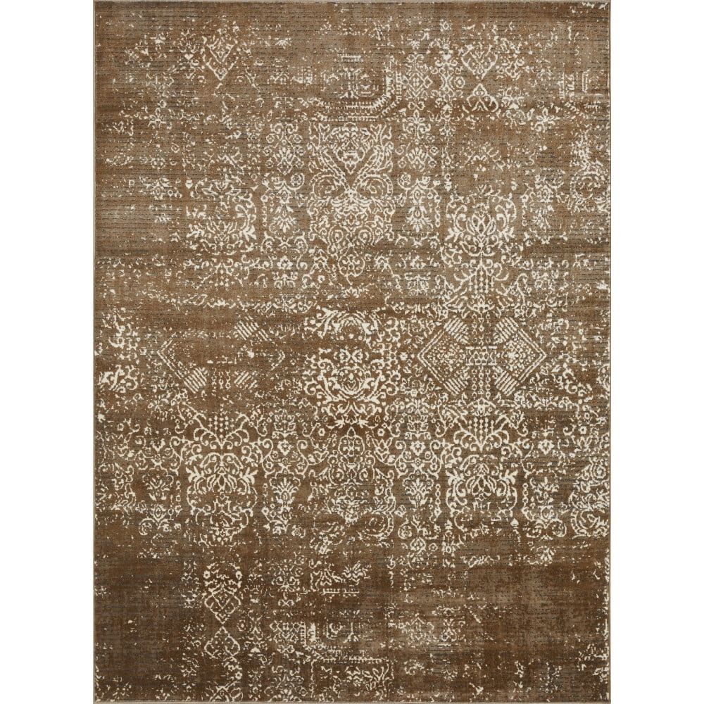 Beige and Brown Distressed Synthetic 9' x 12' Area Rug