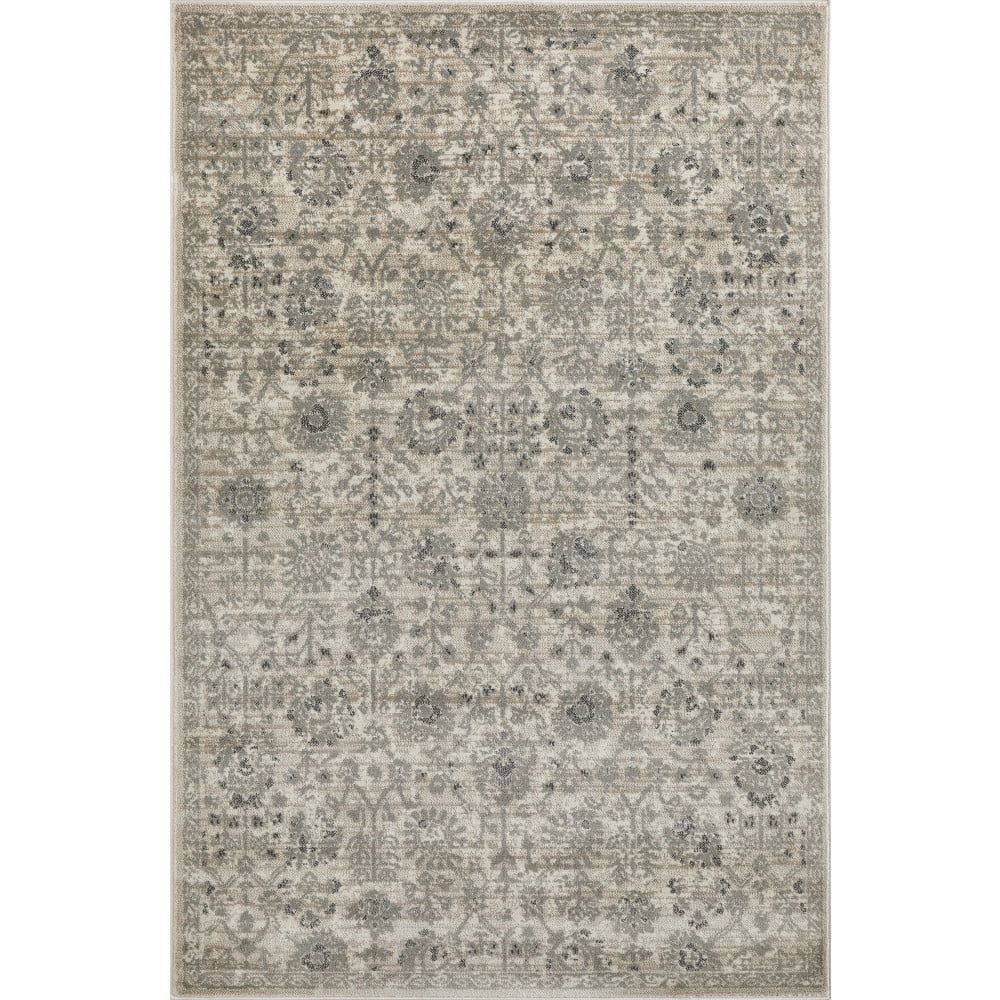 Ivory and Gray Floral Synthetic 5' x 7' Area Rug