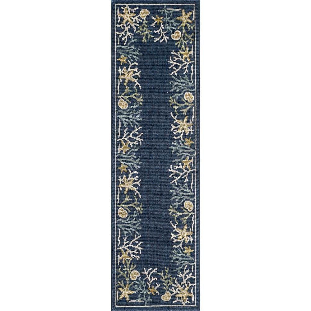 Havani Blue Coastal Polypropylene Runner Rug with Shell Design