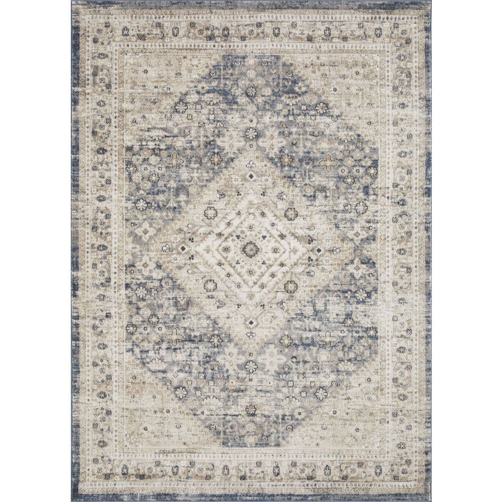 Rectangular 8' x 10' Blue Synthetic Oriental Area Rug