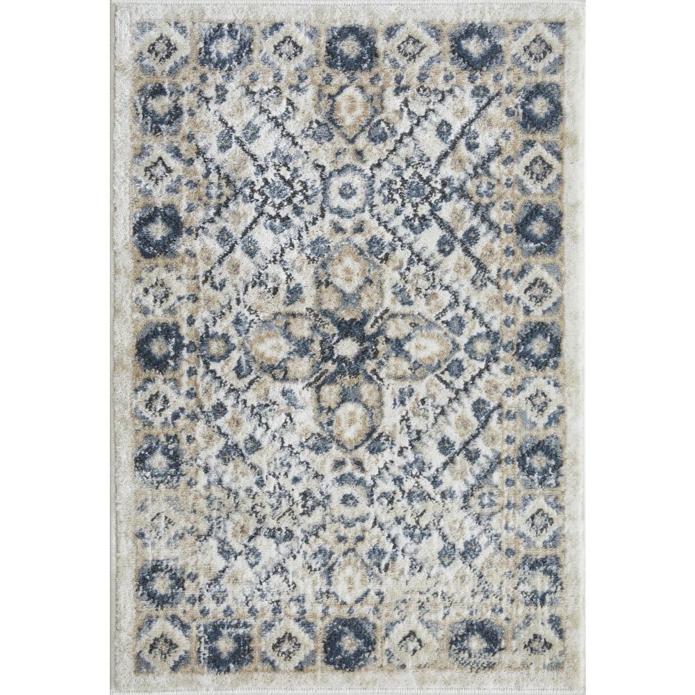 Kehleigh 2' x 3' Blue and Cream Synthetic Oriental Rug