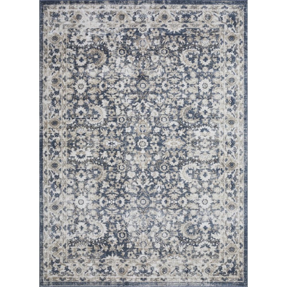 Rectangular 9' x 12' Blue Floral Synthetic Area Rug