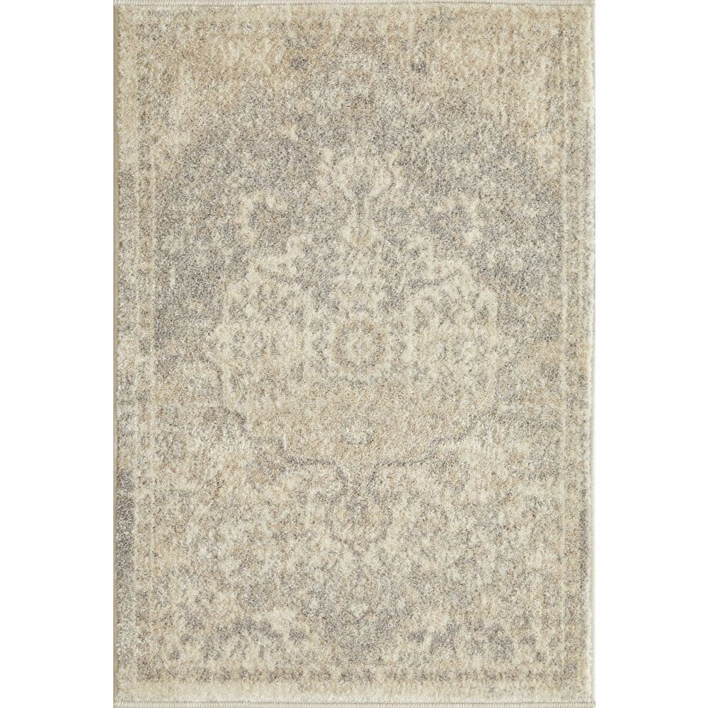 Gray and Beige Oriental Synthetic Easy Care Area Rug 5' x 7'