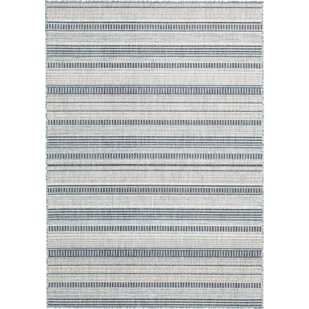 Blue and White Striped Synthetic 5' x 7' Area Rug