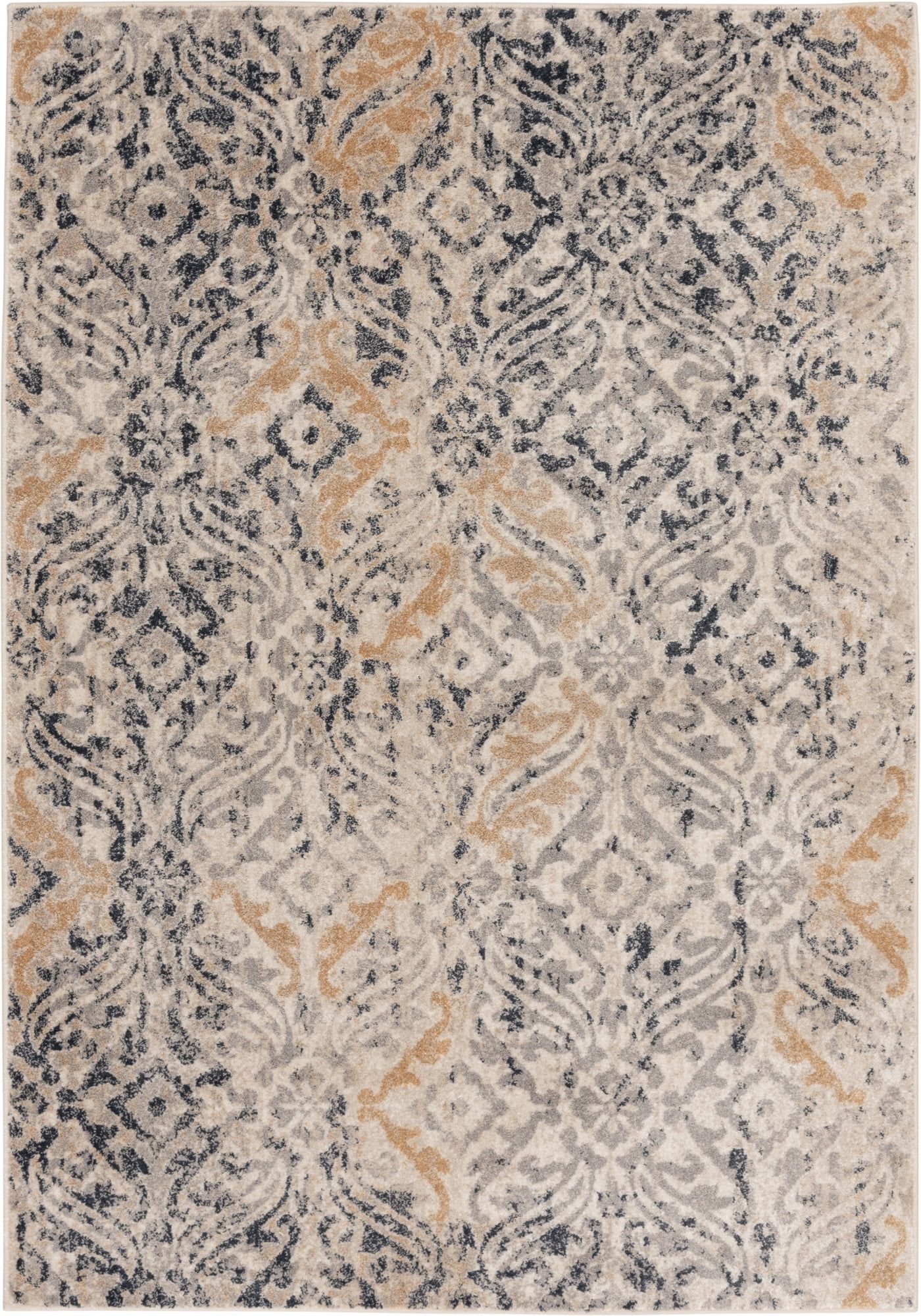 Gray and Gold Vintage Pattern 5' x 7' Synthetic Area Rug