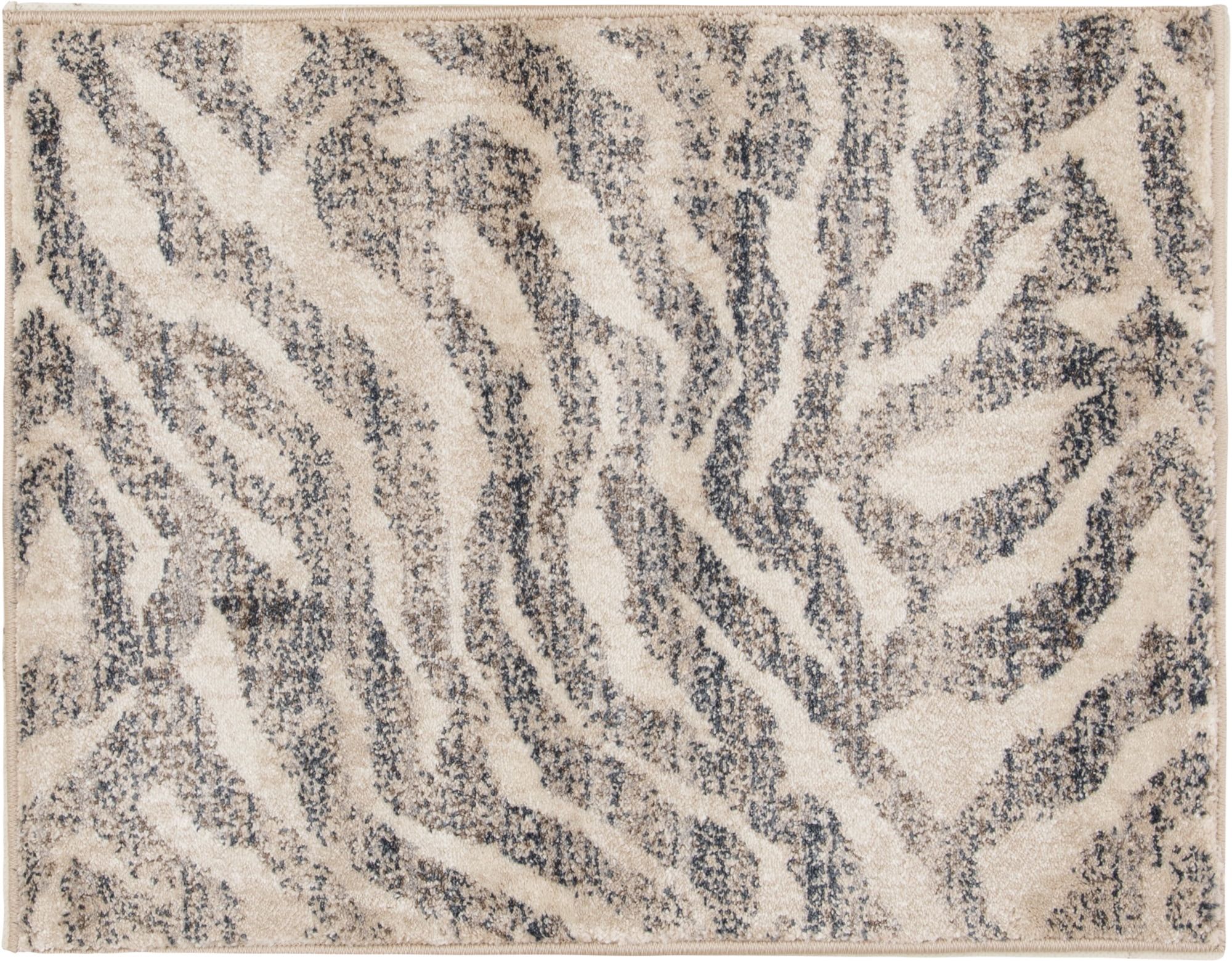 Ivory and Charcoal Animal Print Synthetic Area Rug