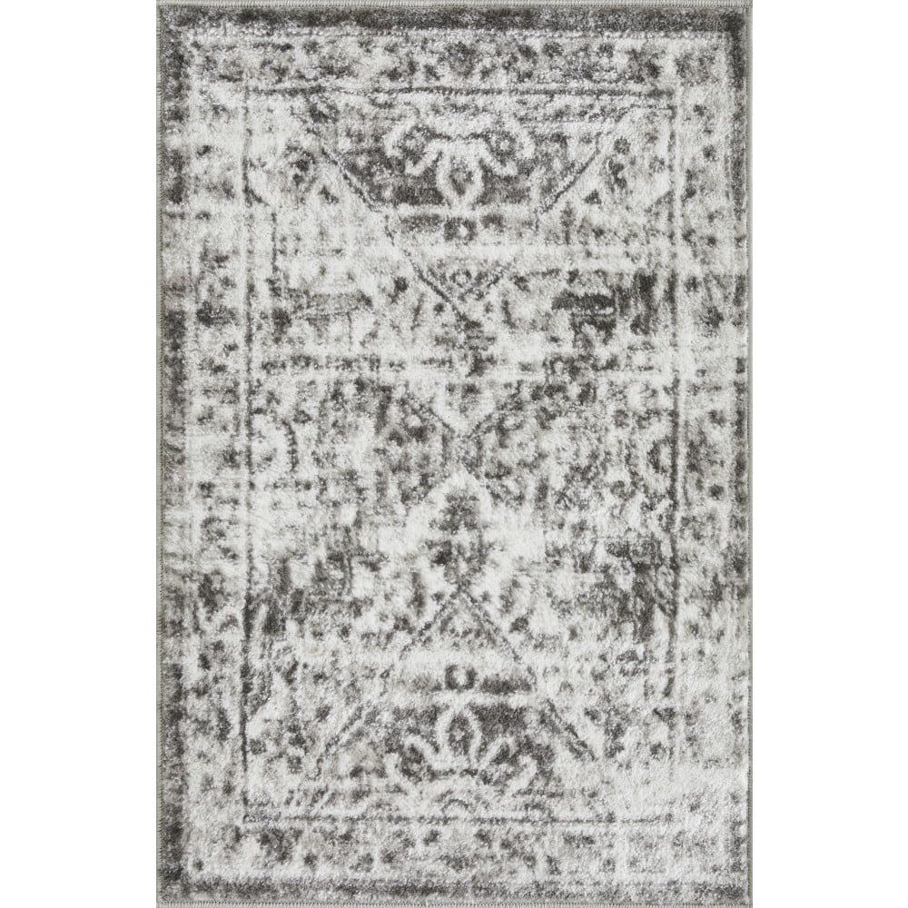 Ivory Floral Synthetic Easy Care Rectangular Rug 2' x 3'