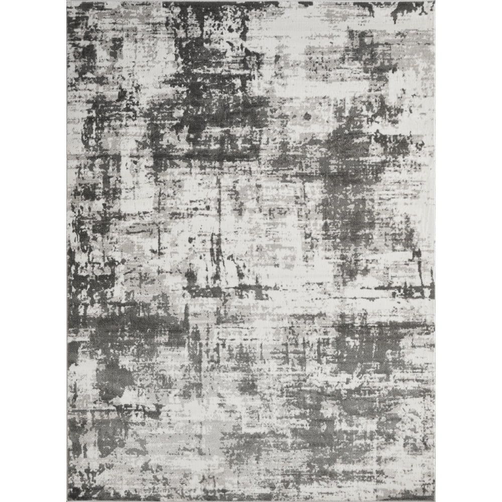 Gray Abstract 9' x 12' Stain-Resistant Synthetic Area Rug