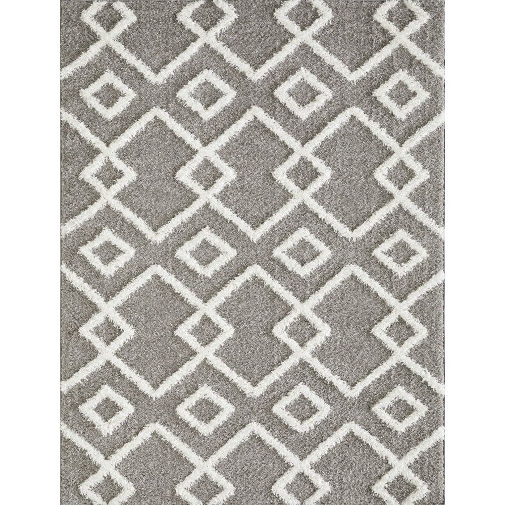 Gray Geometric 5' x 7' Stain-Resistant Polyester Area Rug