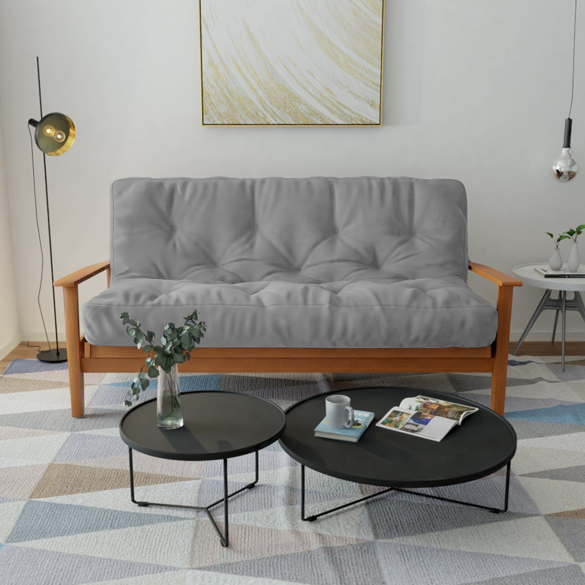 Full Size Gray Cotton Futon Mattress with Hand-Tufted Detail