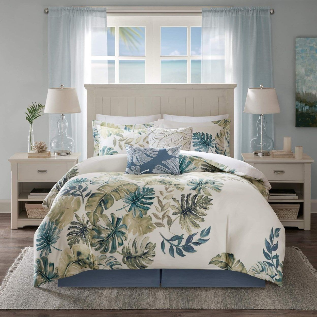 Lorelai Full Blue Cotton Reversible 6-Piece Bedspread Set