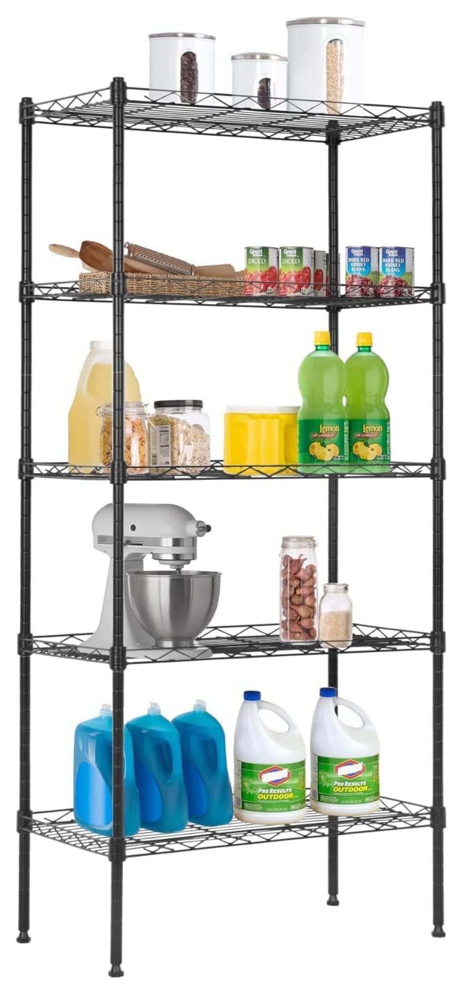 Adjustable Black Steel Wire Shelving Unit for Kitchen and Garage