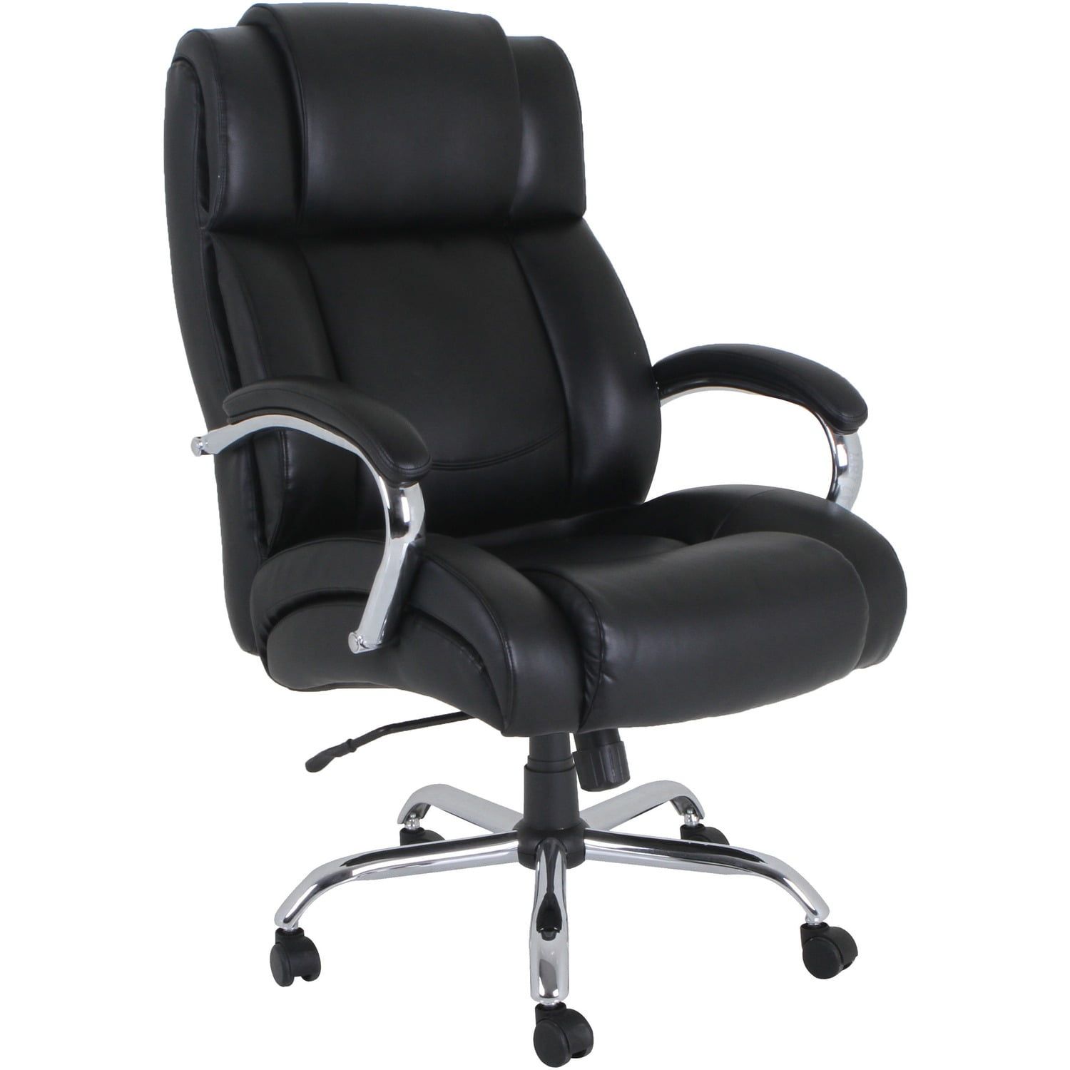 Big and Tall Black Leather Office Chair with Metal Base