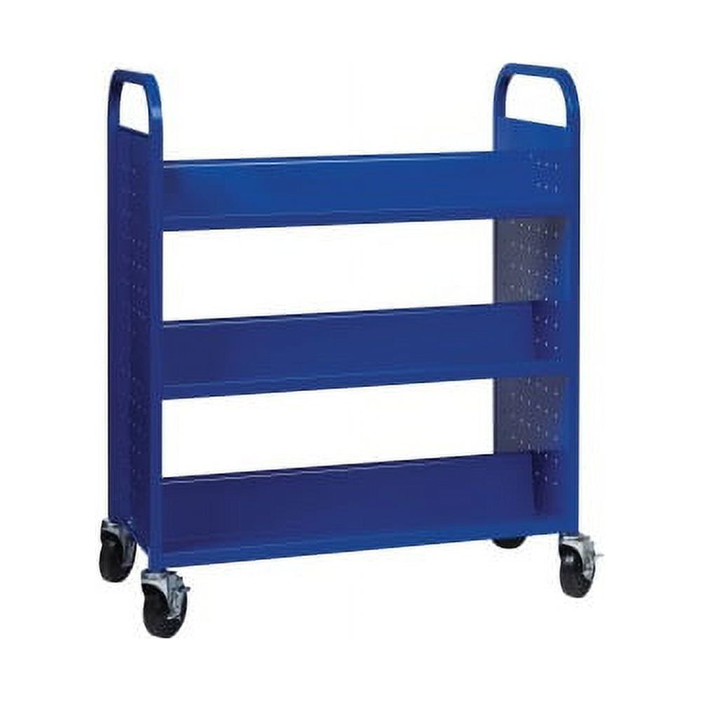 Blue Double-Sided Steel Book Cart with 6 Shelves