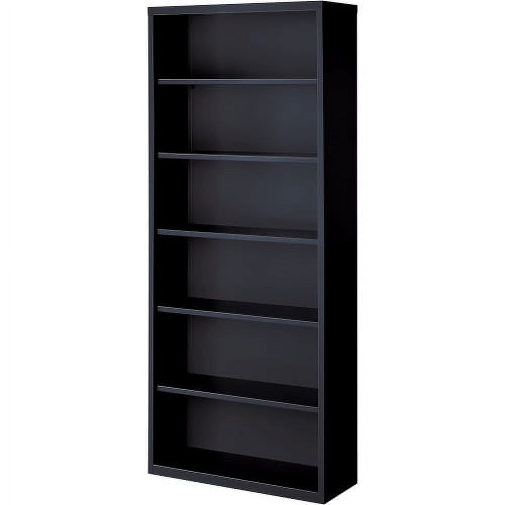 Adjustable 6-Shelf Black Steel Bookcase 34.5"x13"x82"