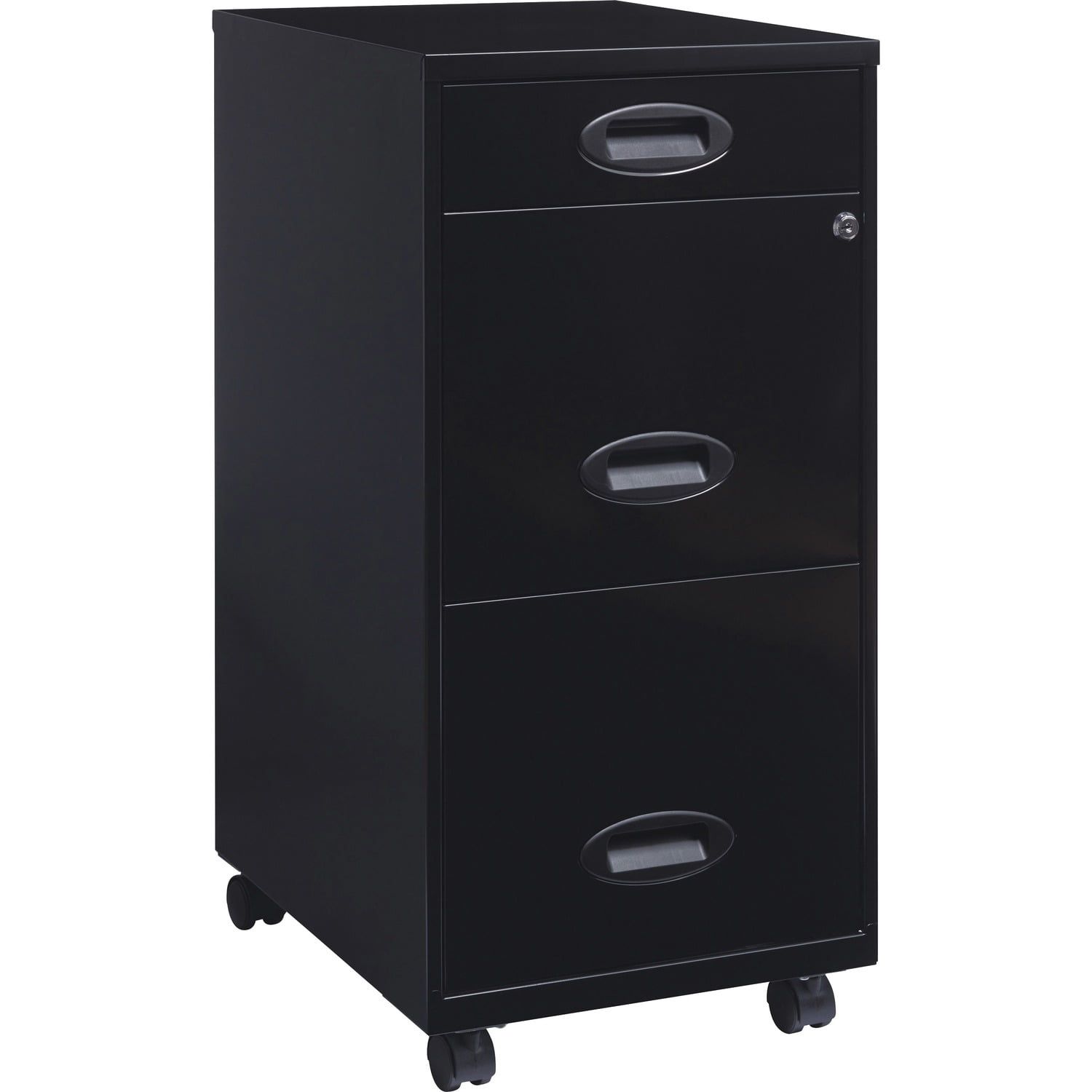 Black 3-Drawer Mobile Steel File Cabinet with Lock