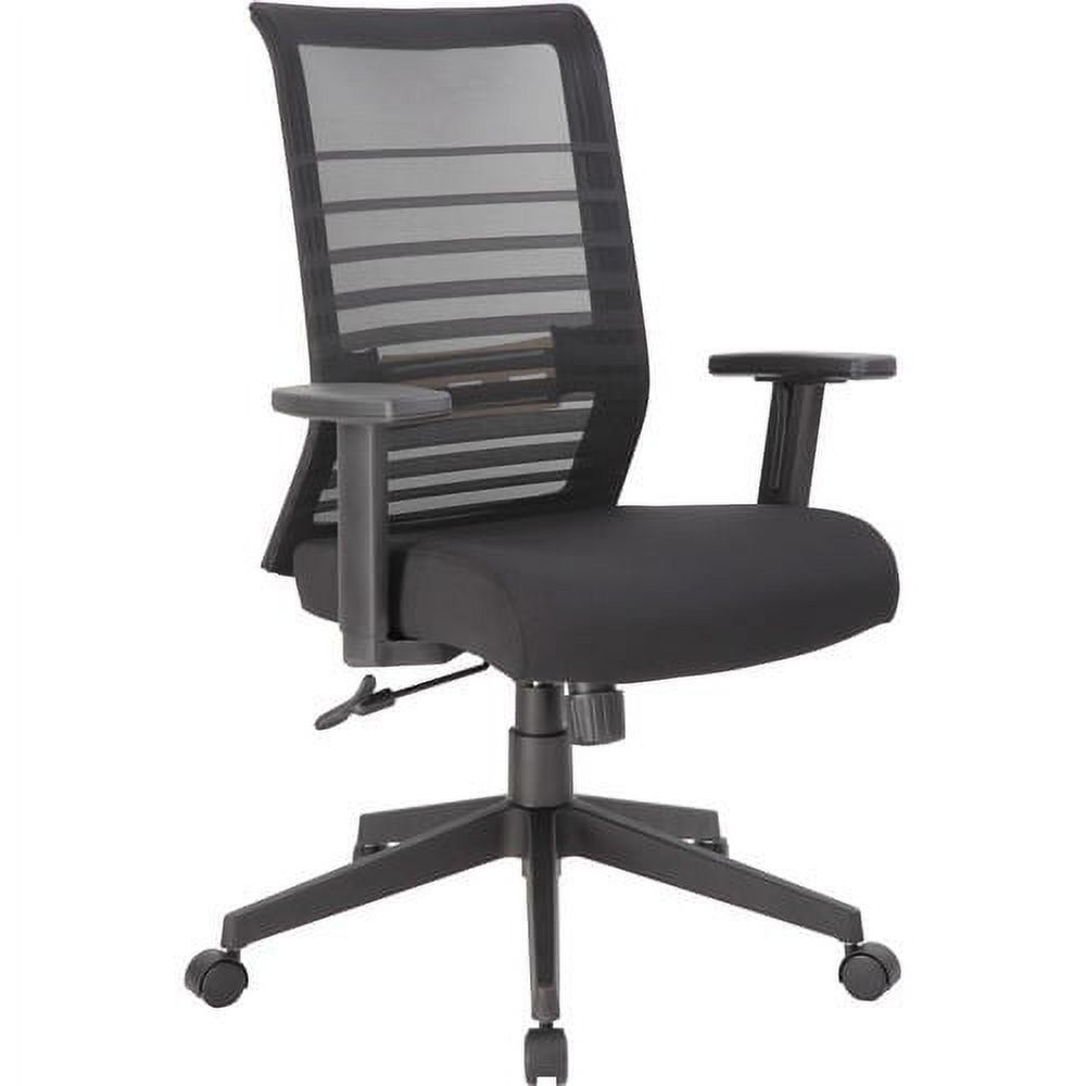 Horizontal Mesh Back Black Fabric Task Chair with Adjustable Arms