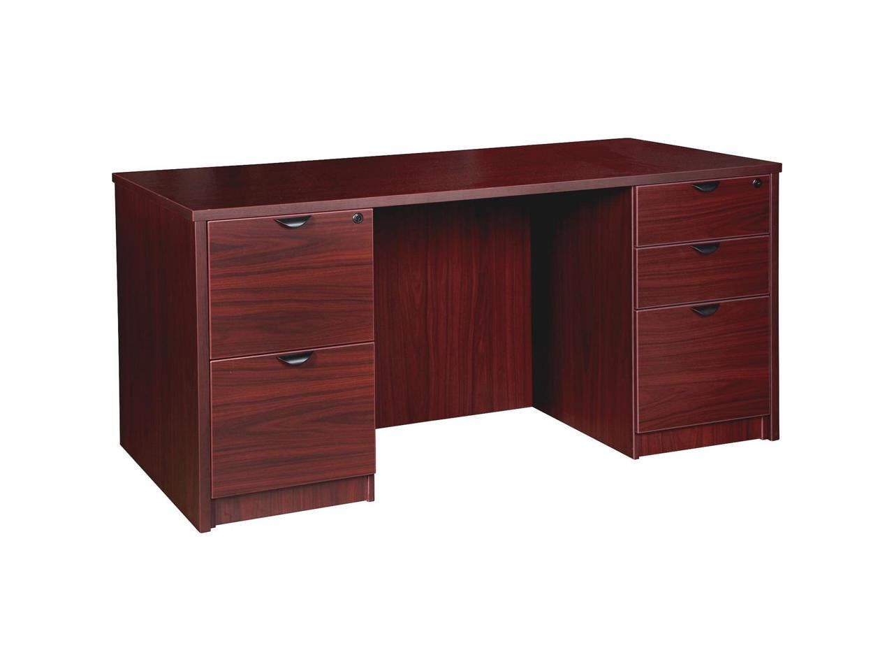 Mahogany Laminate Double-Pedestal Desk with Filing Cabinet