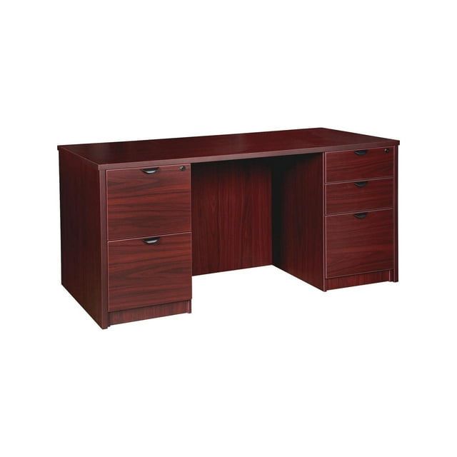 Mahogany Laminate Double-Pedestal Desk with Filing Cabinet