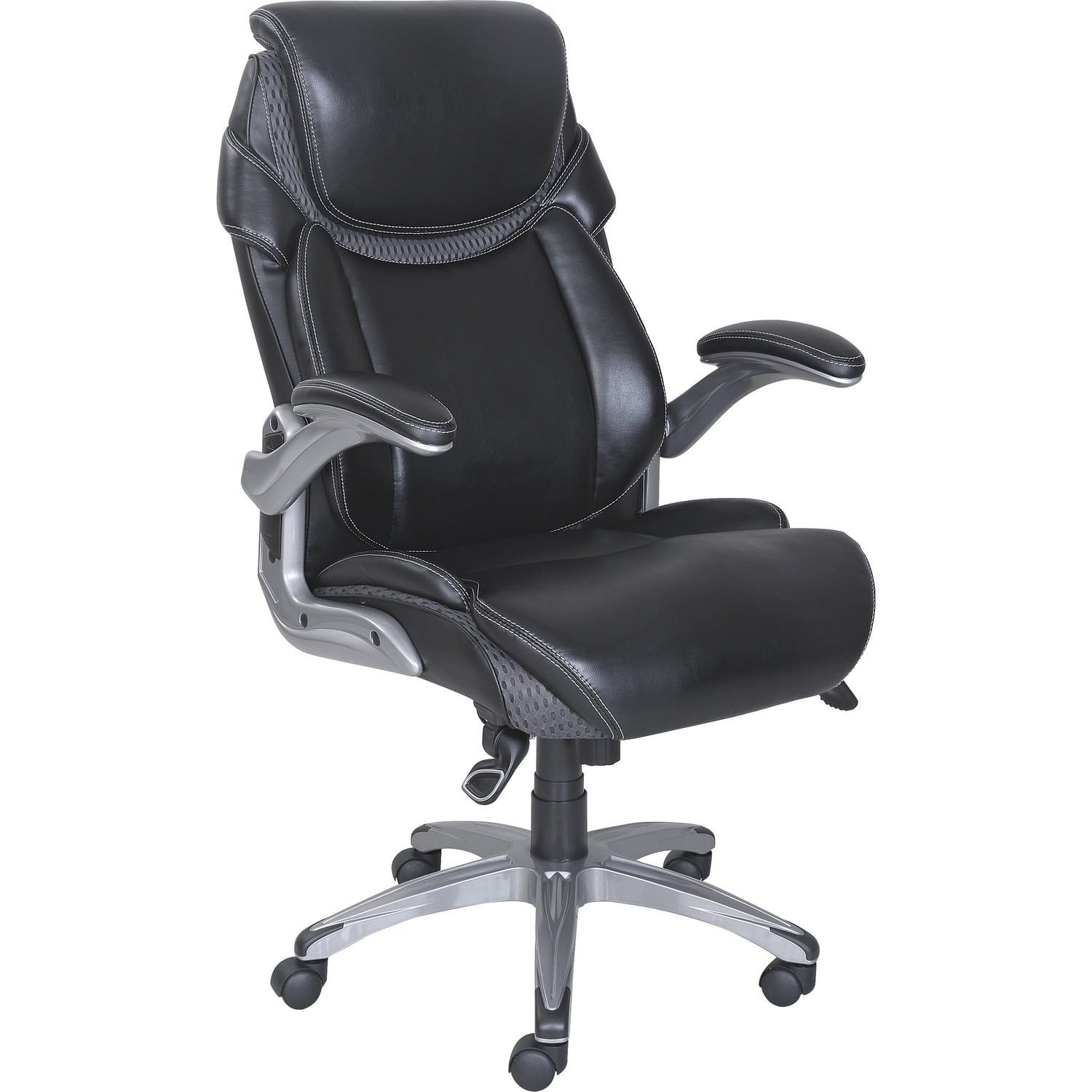 Black Bonded Leather Executive Swivel Chair with Adjustable Arms