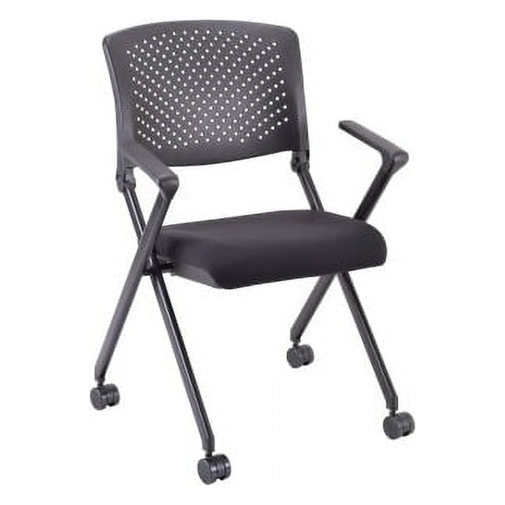 Black Fabric and Metal Nesting Reception Chair with Arms