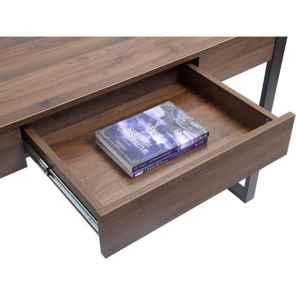 Walnut and Steel Modern Office Desk with Drawer