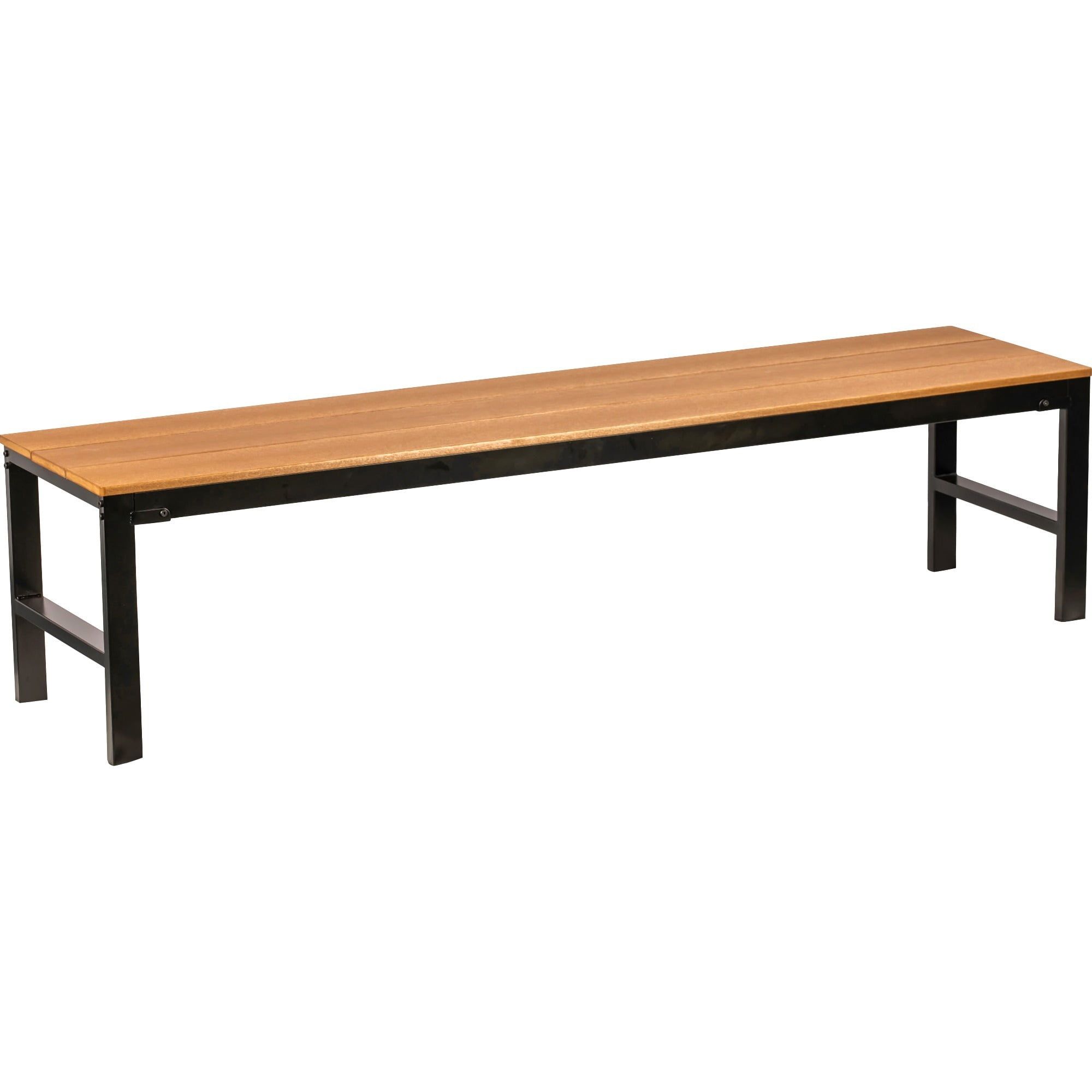 Teak Faux Wood Outdoor Bench with Steel Legs