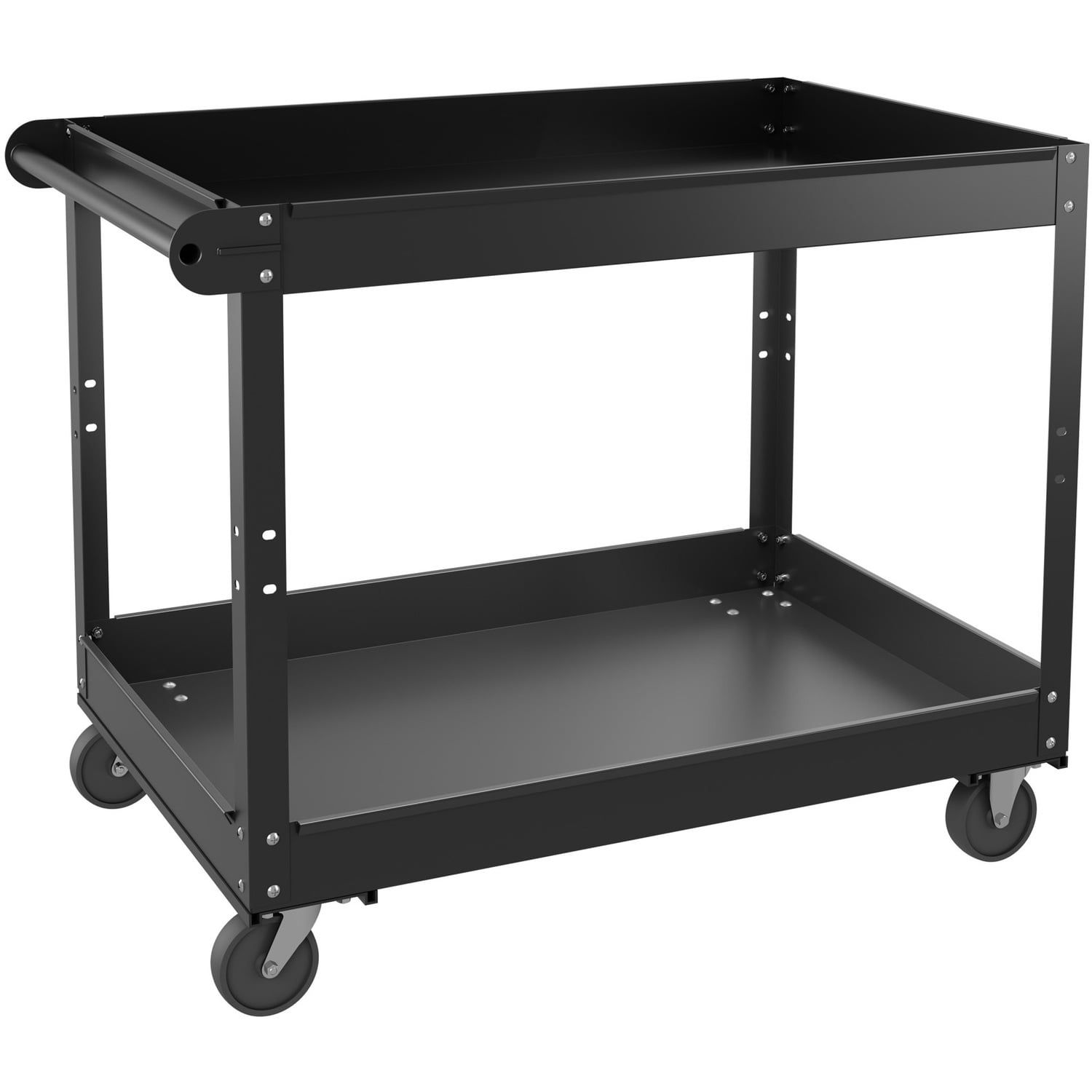 Black Steel 2-Shelf Utility Cart with Raised Lip