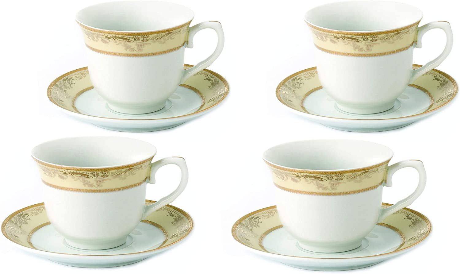 Elegant Ivory and Gold Porcelain Teacup and Saucer Set