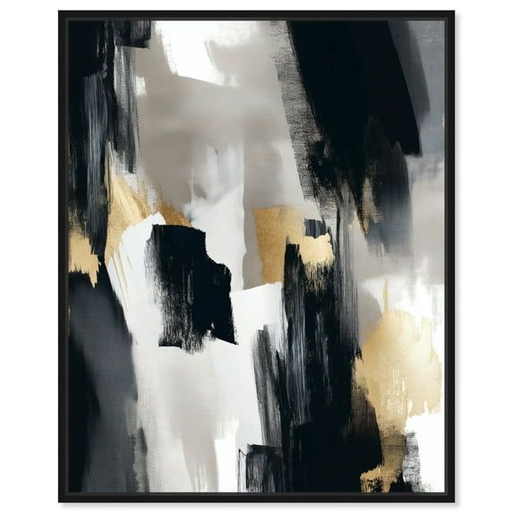 Modern Black, White, and Gold Abstract Canvas Wall Art with Black Frame