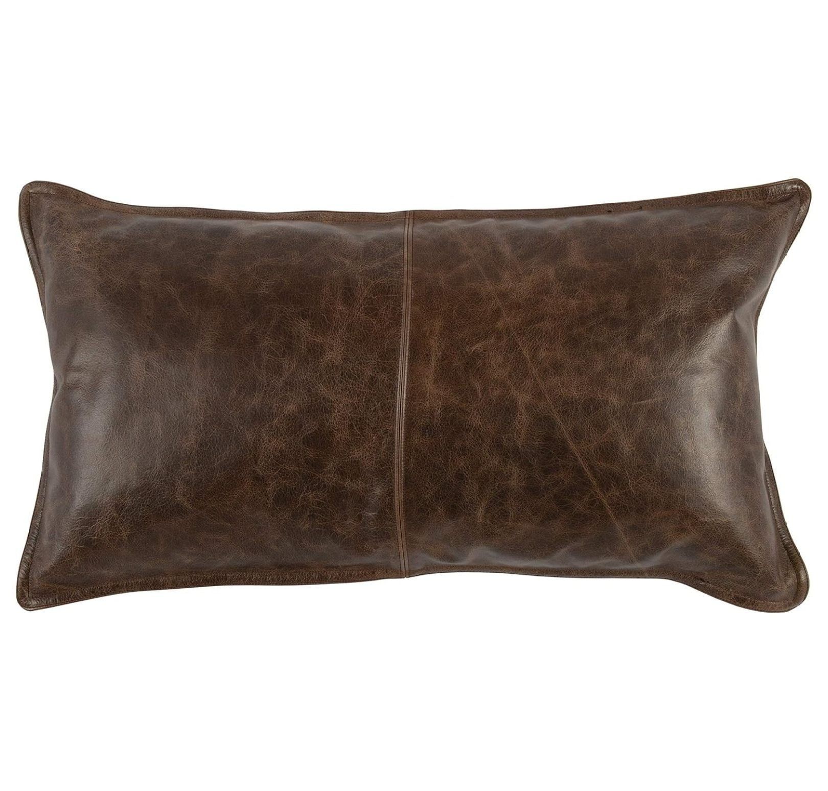 Chocolate Brown Genuine Leather Rectangular Accent Pillow