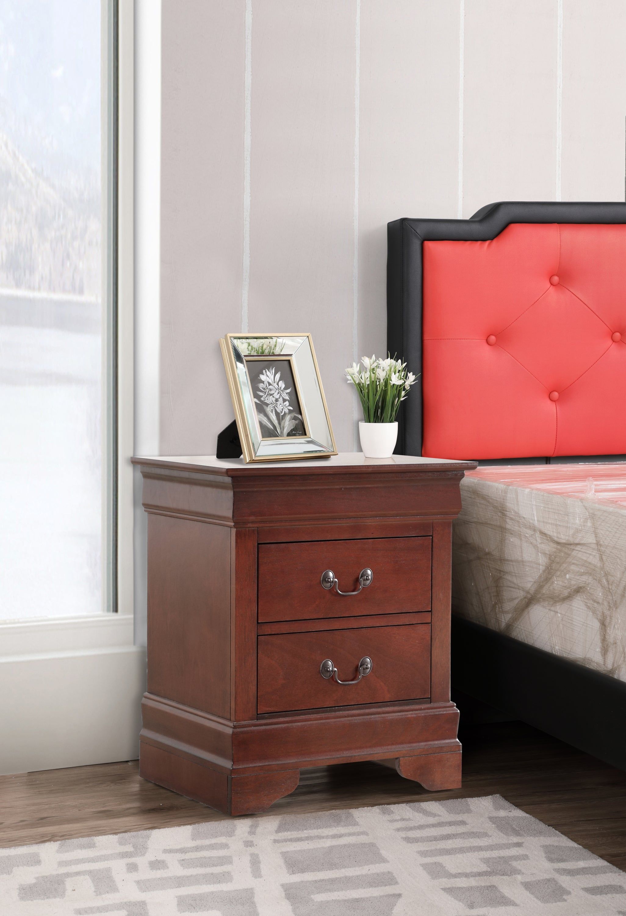 Cherry 2-Drawer Solid Wood Nightstand with Metal Guides