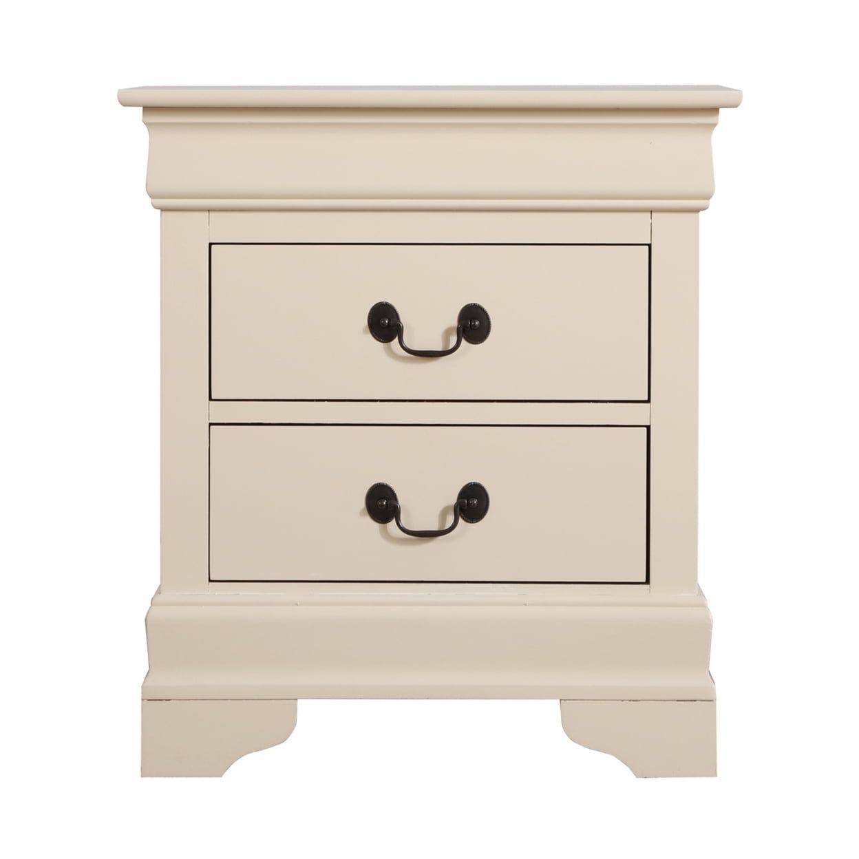 Beige Louis Philippe 2-Drawer Solid Wood Nightstand