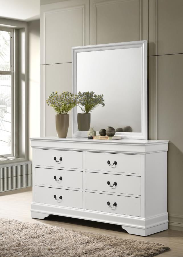 Louis Philippe White 6-Drawer Dresser with Mirror