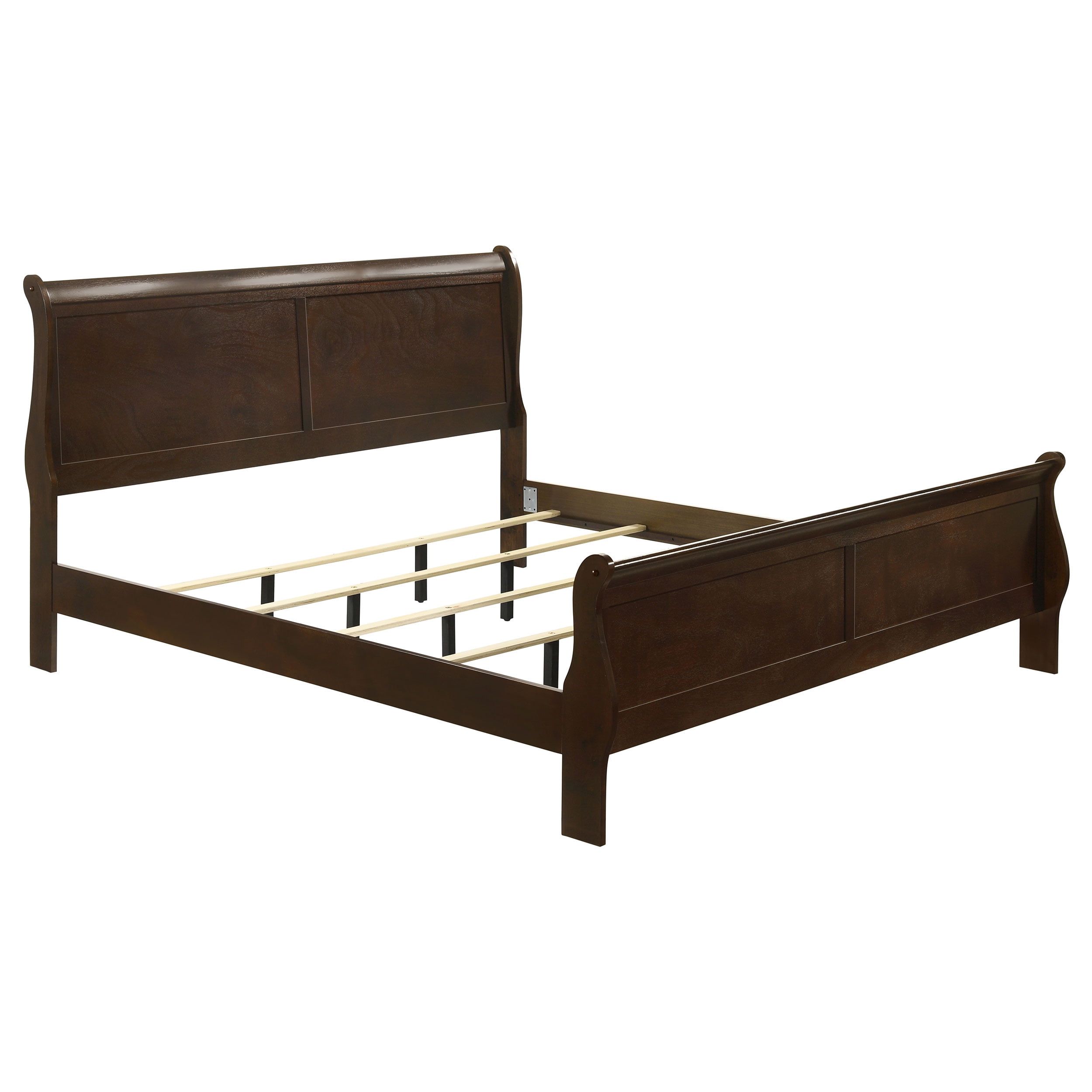 Classic Cappuccino King Sleigh Bed with Curved Wood Headboard