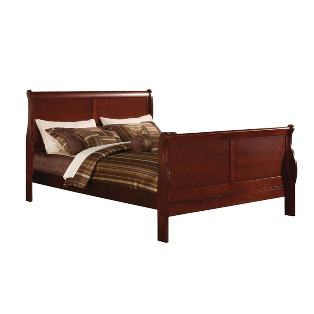 Cherry Pine Queen Sleigh Bed with Wood Headboard