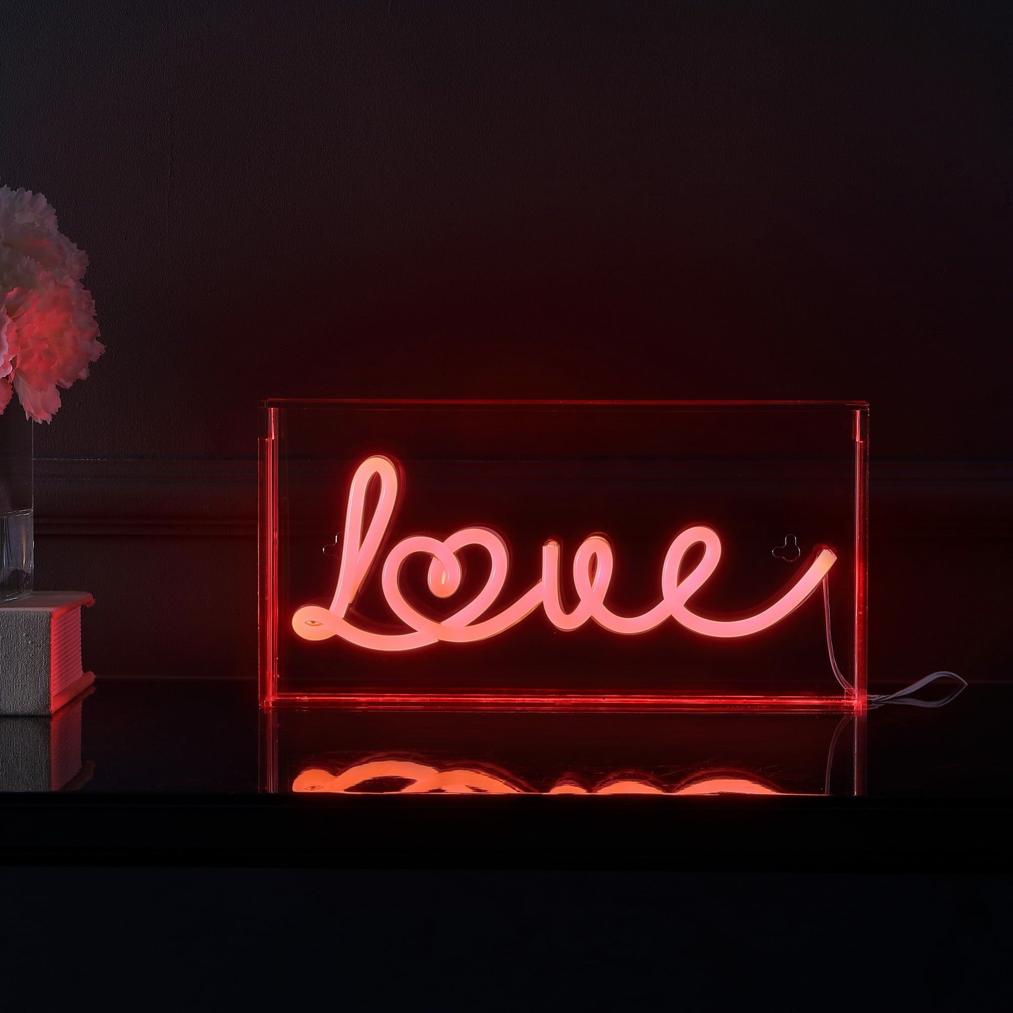 Love Red Acrylic Box USB LED Neon Light, 11.88" x 5.88"