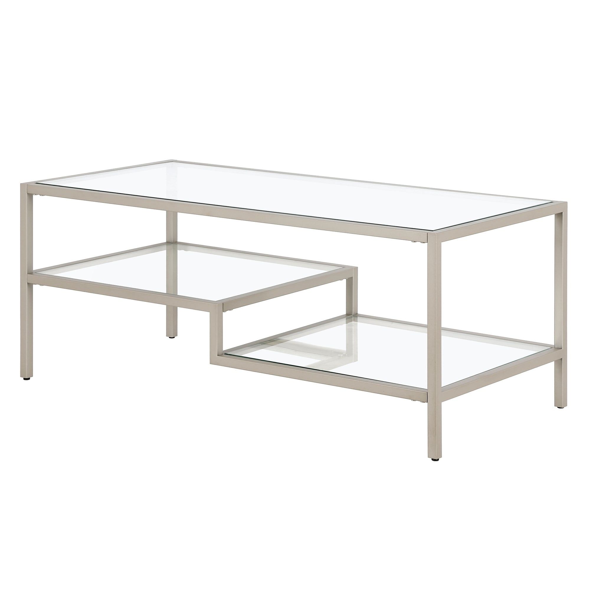 Satin Nickel Medium Rectangular Glass Coffee Table