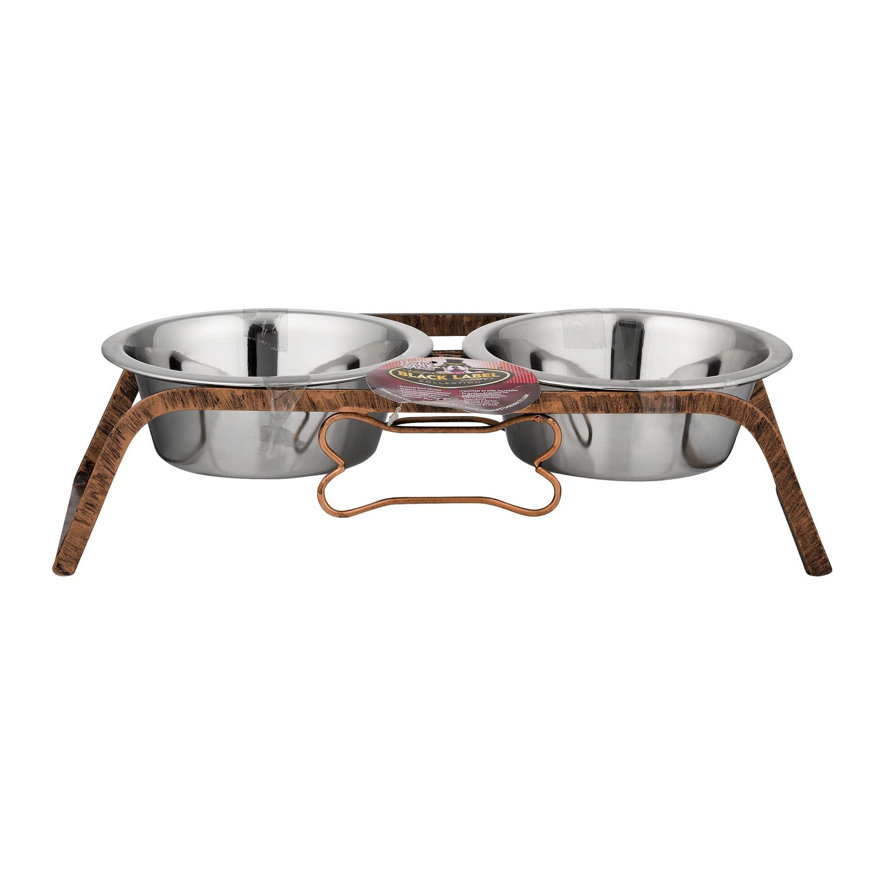 Rustic Copper Elevated Double Dog Diner with Stainless Steel Bowls