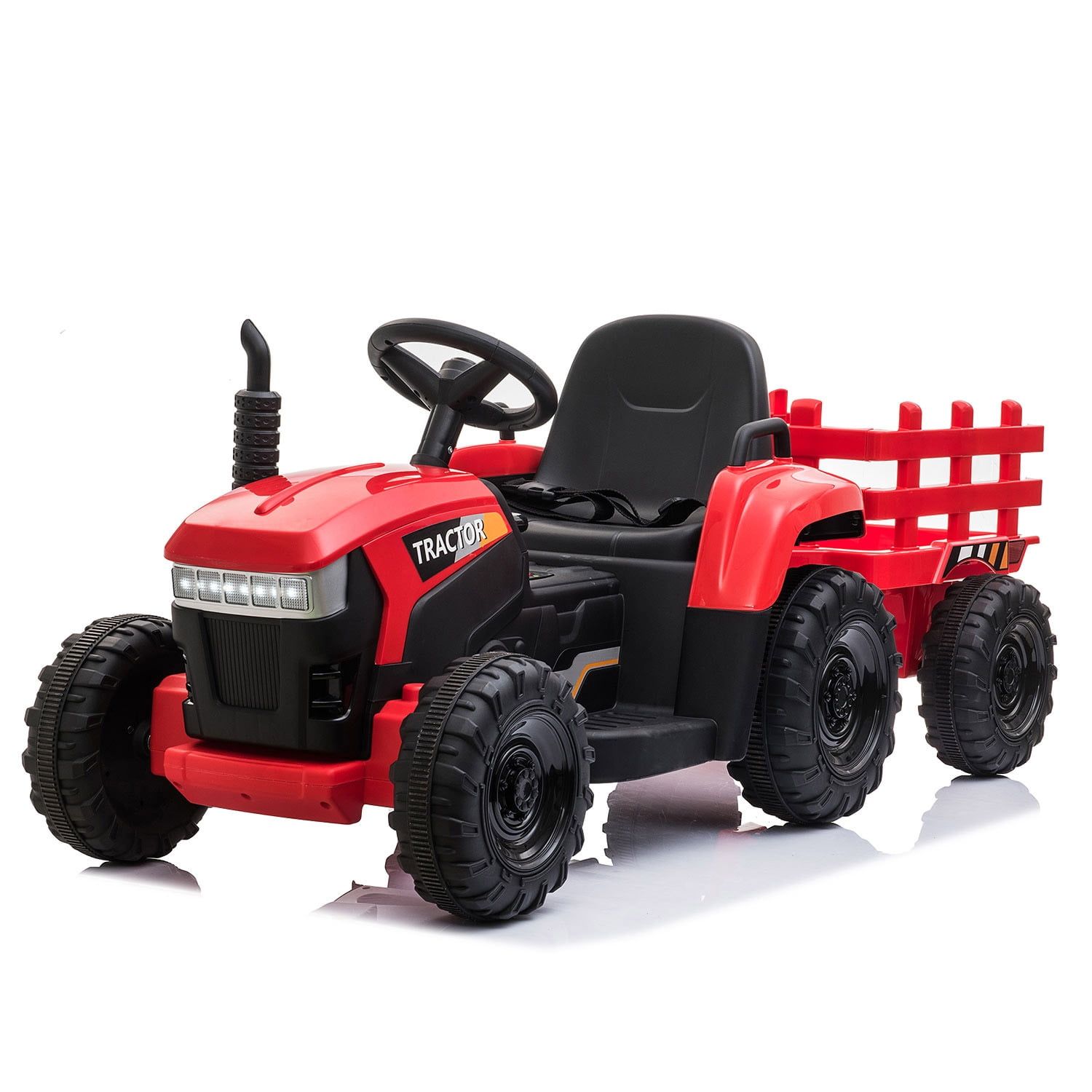 Red 12V Kids Ride-On Tractor with Trailer and LED Lights