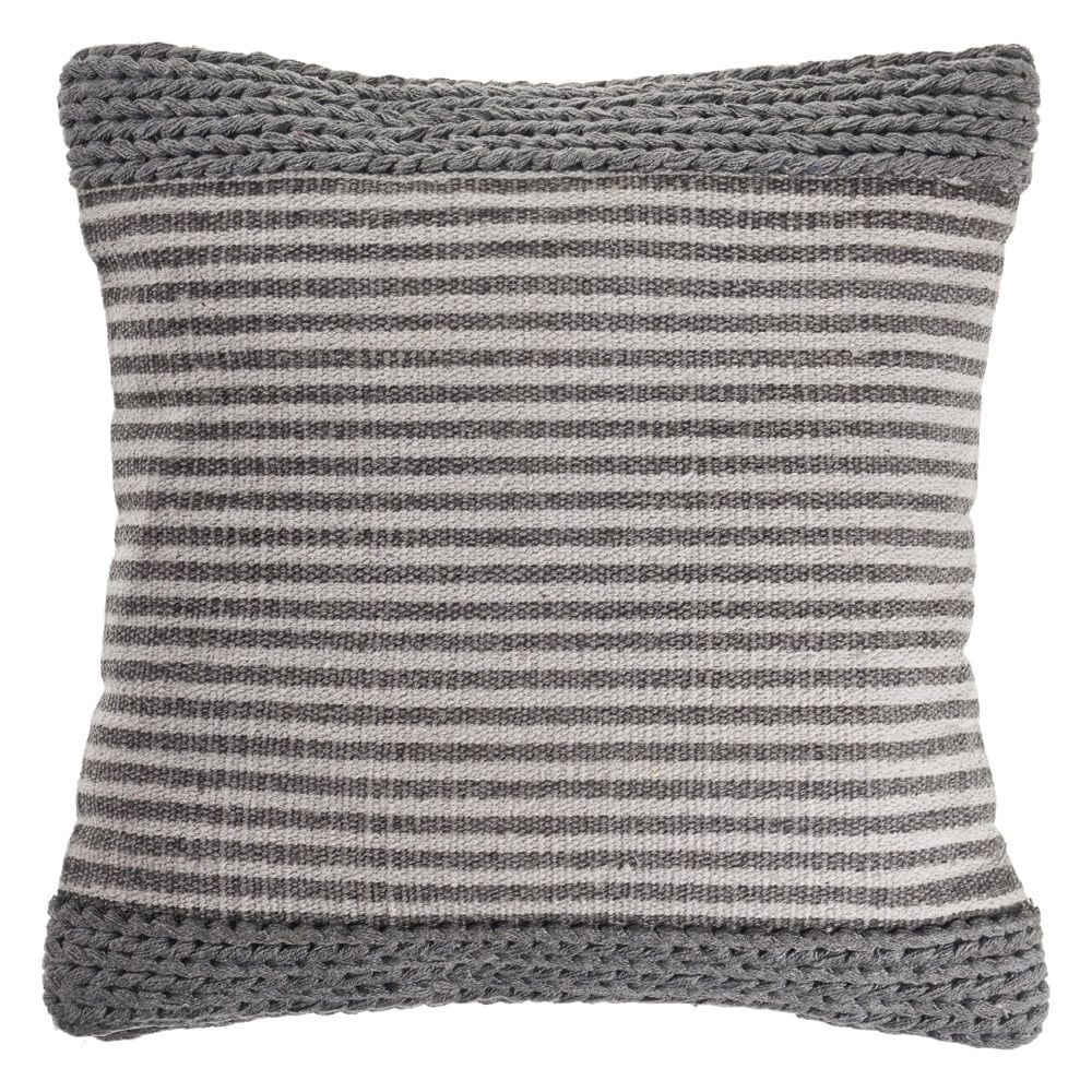 Gray and Ivory Striped Textured Cotton Throw Pillow Set