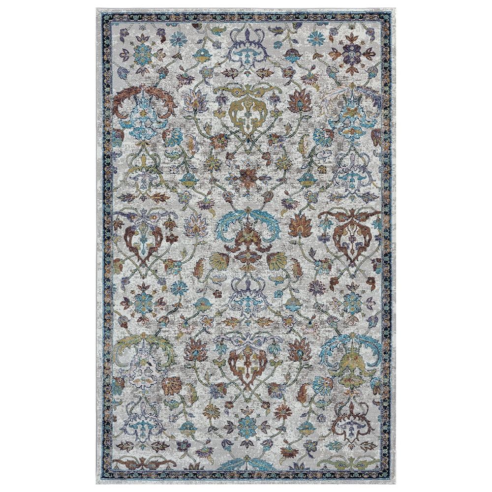 Elegant Sky Blue Floral Jacobean 9' x 12' Tufted Area Rug