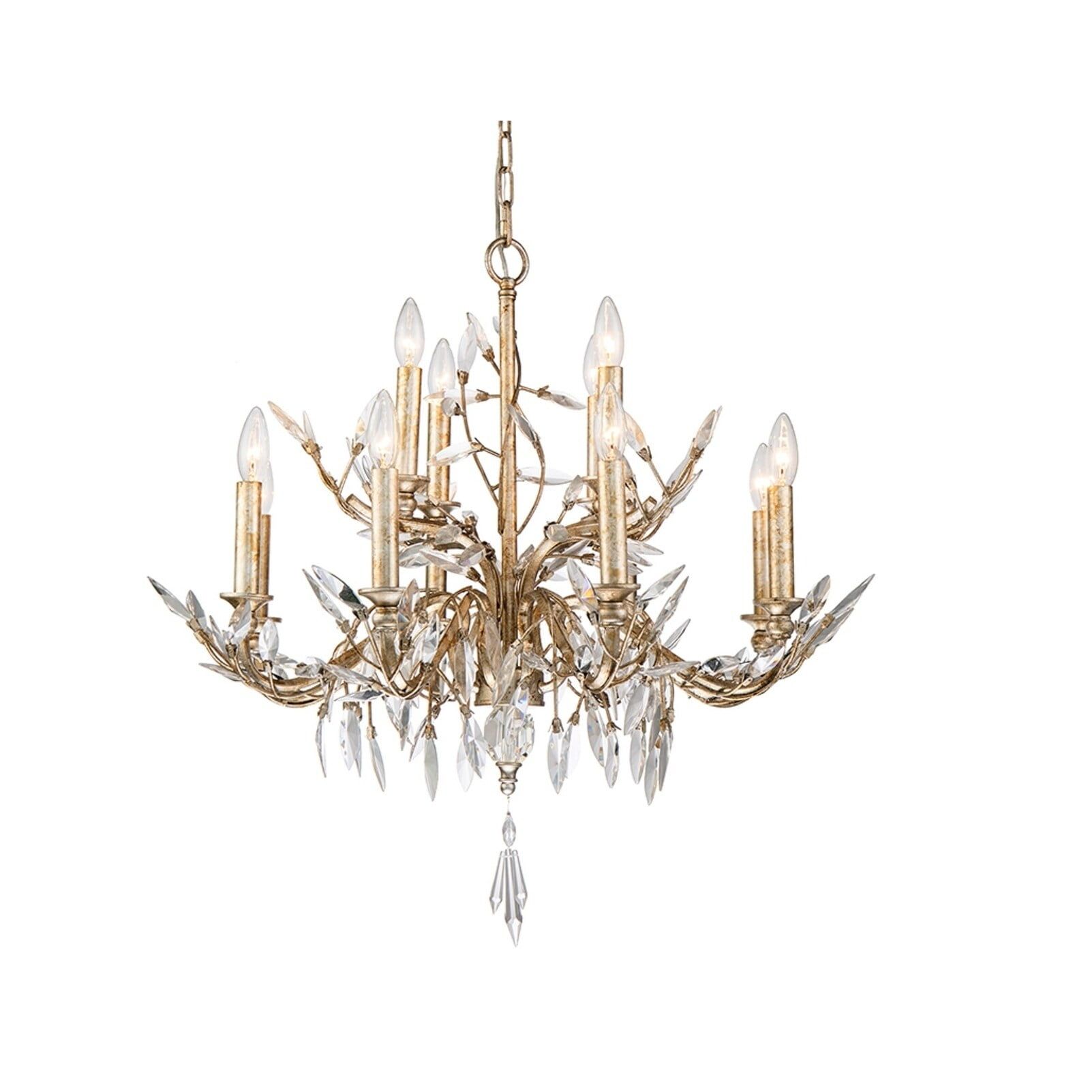 Elegant 12-Light Crystal Chandelier with Antique Silver Glaze