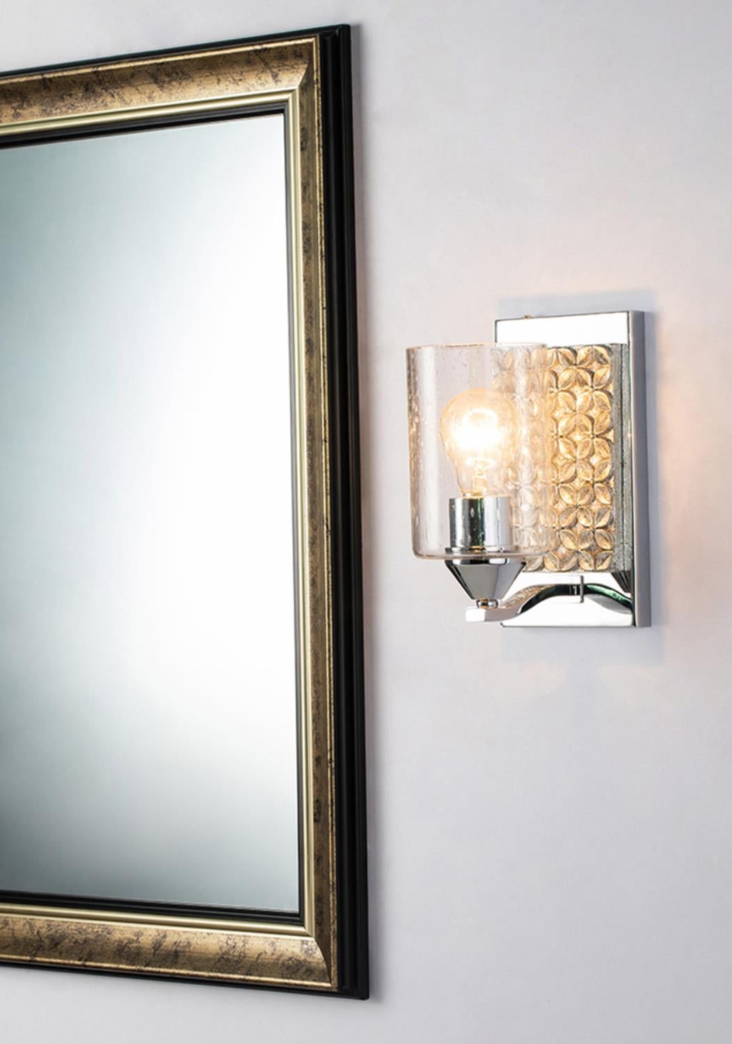 Arcadia Chrome & Silver Leaf Dimmable Wall Sconce with Clear Bubble Glass