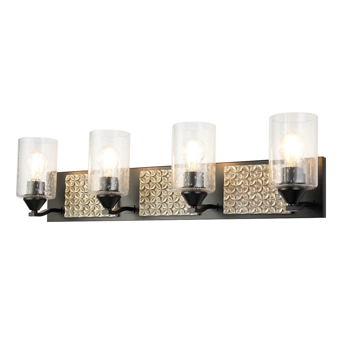 Arcadia Matte Black & Antiqued Silver Leaf 4-Light Outdoor Vanity Light