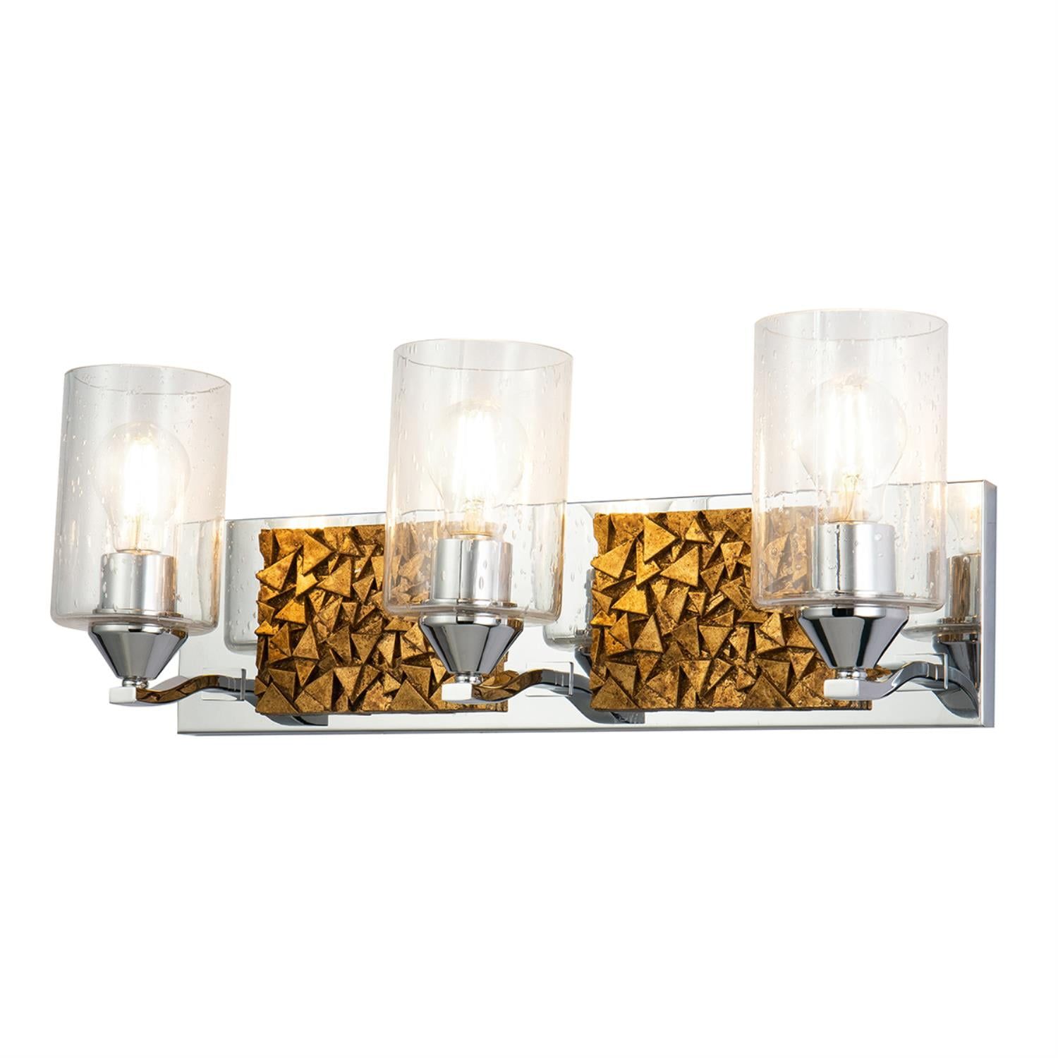 Arcadia Polished Chrome & Antiqued Gold Leaf 3-Light Outdoor Vanity Light