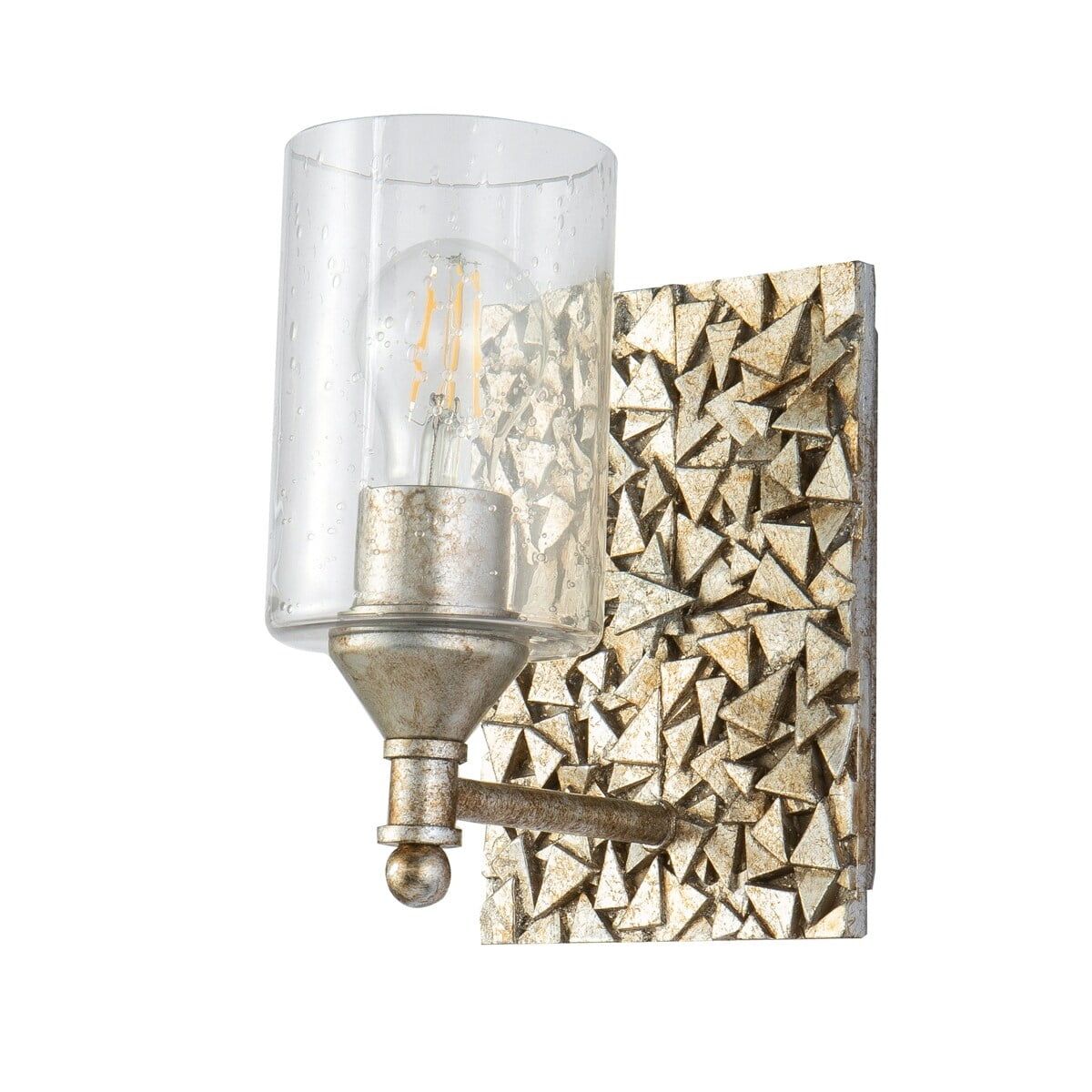 Antique Silver Seeded Glass Dimmable Wall Sconce